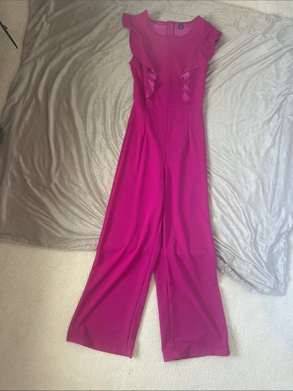 SHEIN Fuchsia Ruffle-Trim Wide Leg Jumpsuit